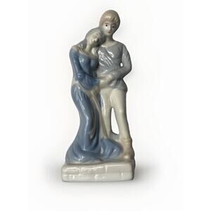 Loving Couple Figurine Statue Boy and Girl Porcelain Romantic Marked D Letter